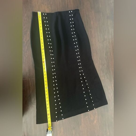 Maje Studded Accents Midi Length Black Skirt with Slits - Picture 8 of 10